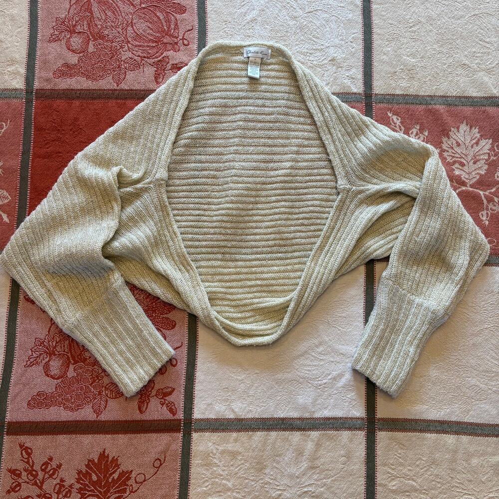 Charlotte Russe Ivory Gold Metallic Rib Knit Cropped Shrug Bolero Coquette M